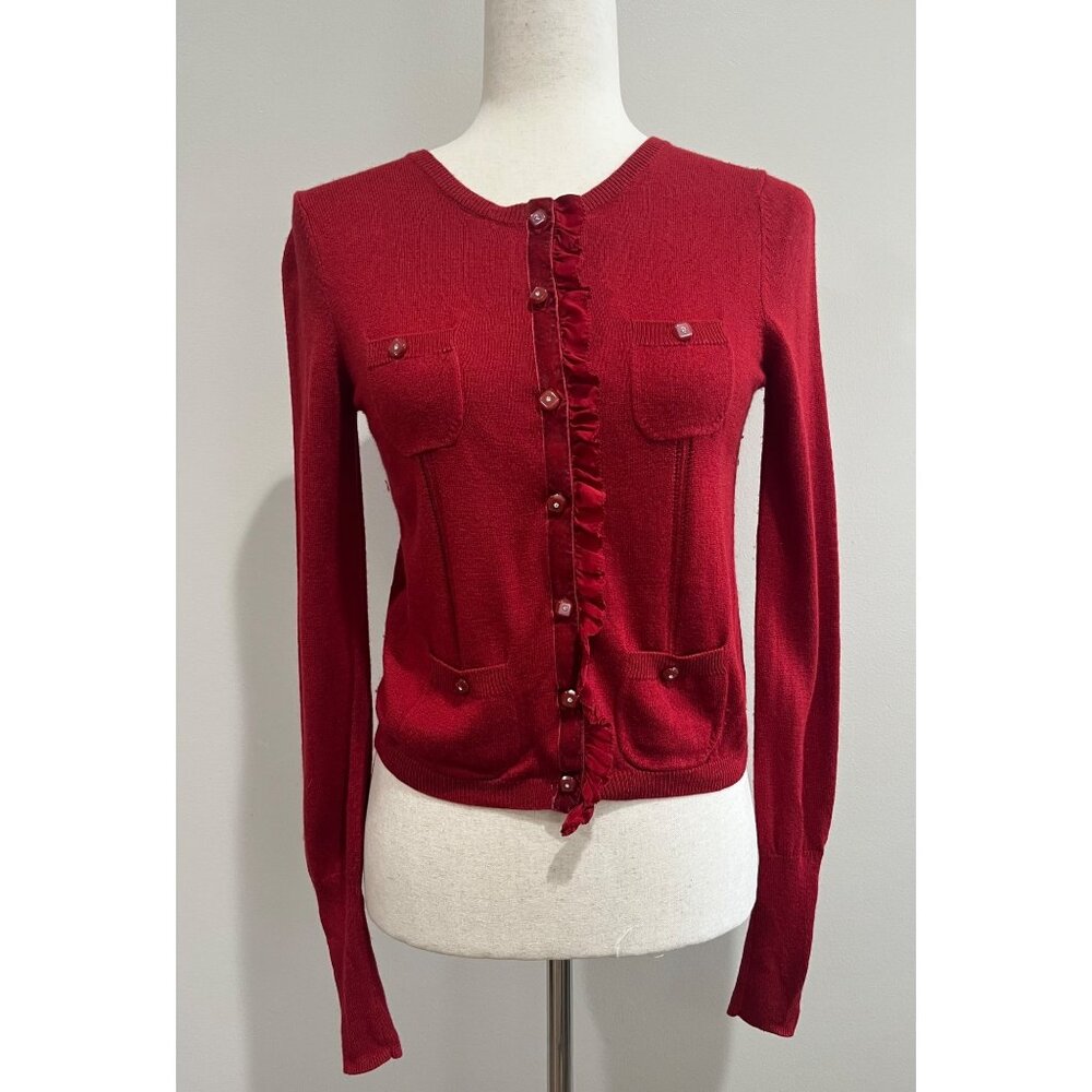 Moda International Silk Cashmere Blend Cardigan Sweater Womens M Red Coquette
